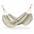 Amaca in cotone ecru e verde con frange