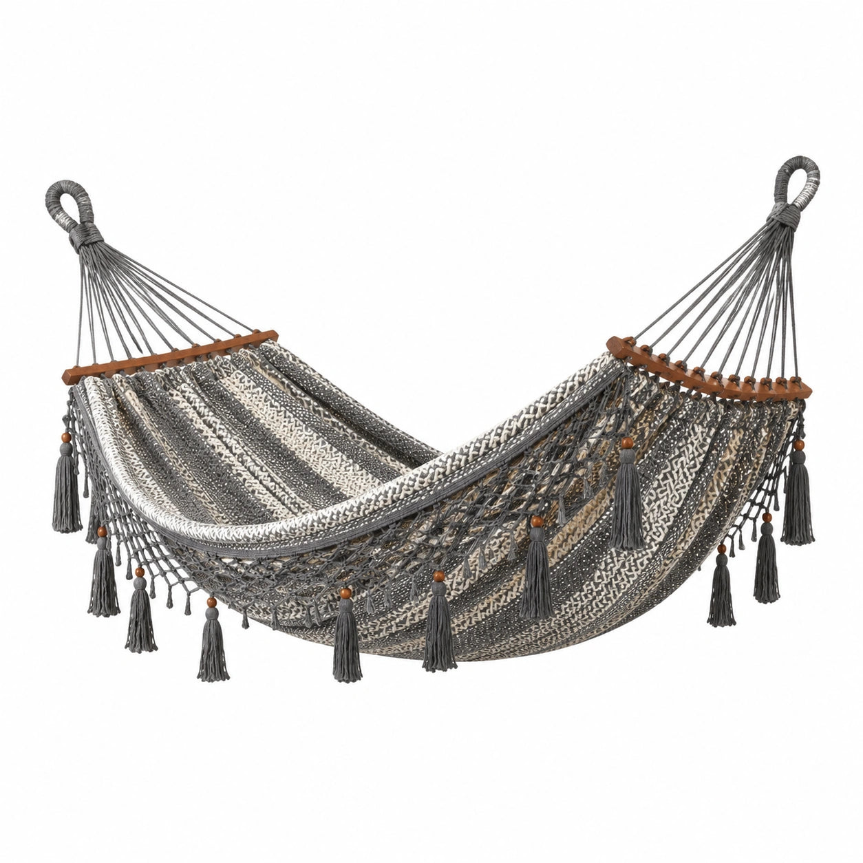 Amaca in Cotone Grigio e Bianco con Nappe