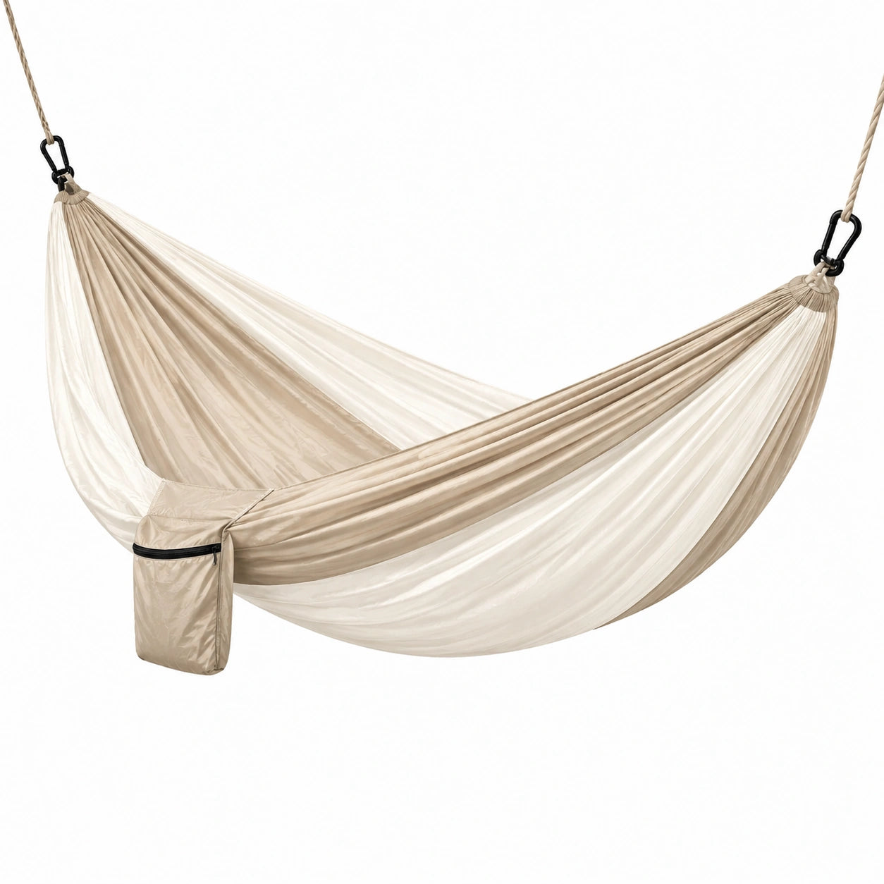 Amaca in nylon per esterni con moschettoni, 260x140 cm, beige