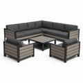 Set salotto da esterno in metallo e tessuto grigio scuro con tavolo quadrato