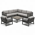 Set salotto da giardino in alluminio con cuscini in tessuto grigio