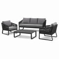 Set da salotto da giardino in metallo e tessuto nero grigio