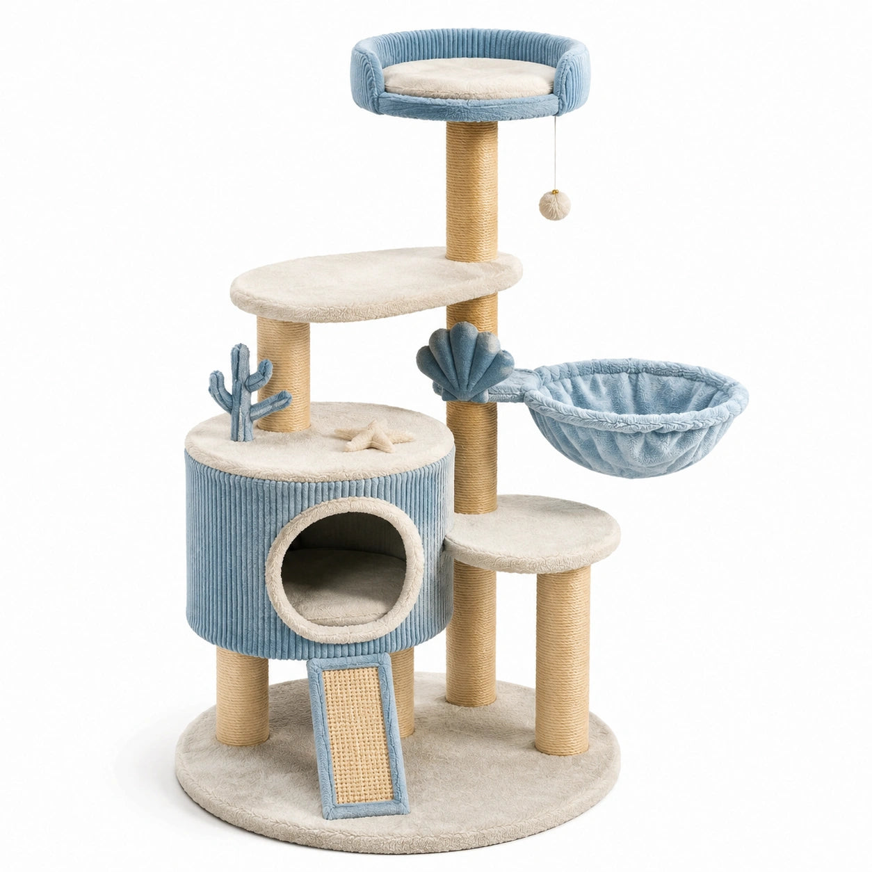 Tiragraffi per Gatti in MDF con Rivestimento in Peluche Beige e Azzurro