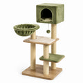 Albero tiragraffi in legno con sisal e peluche verde