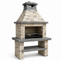 Barbecue in pietra refrattaria beige/grigio con acciaio inox 160x85x220 cm