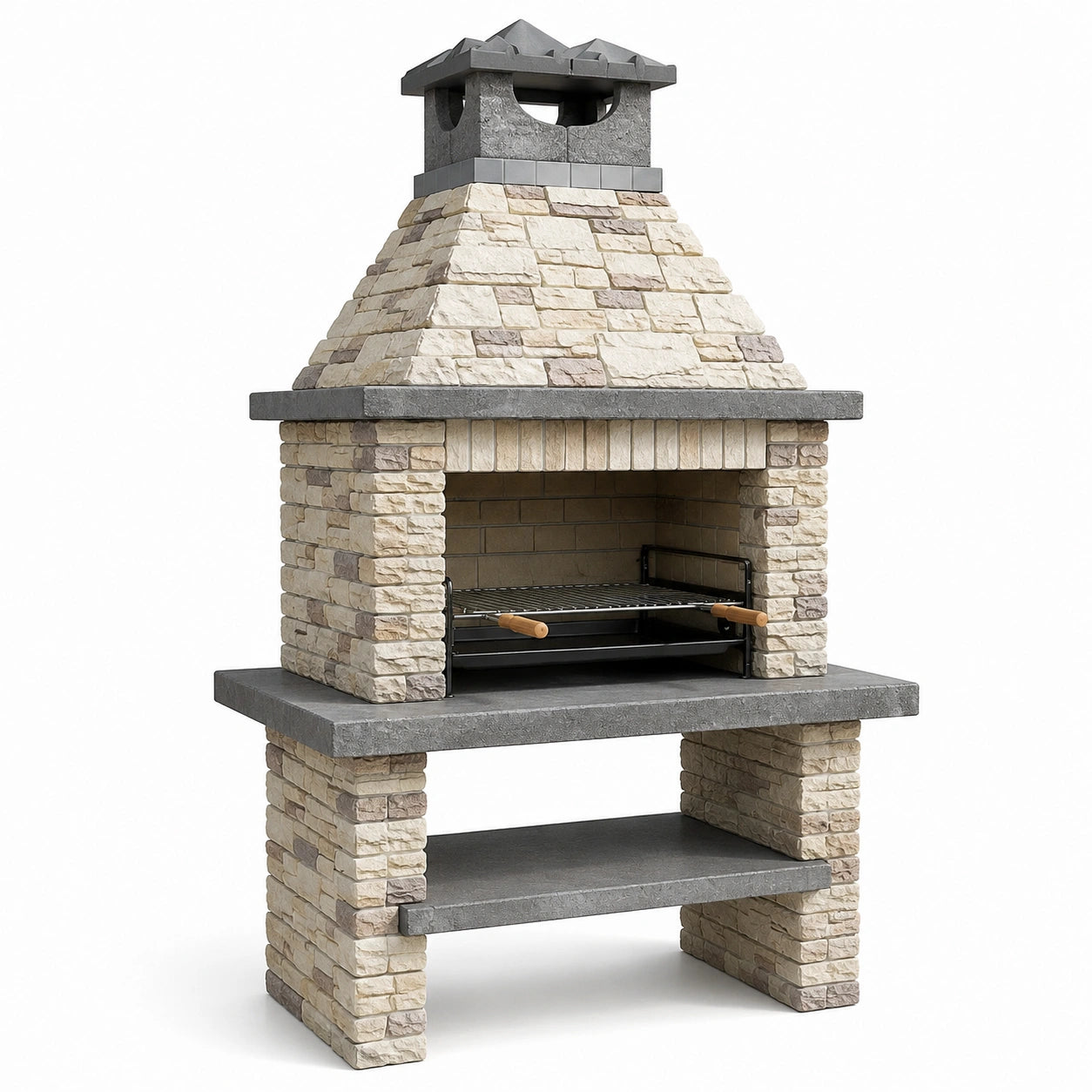 Barbecue in pietra refrattaria beige/grigio con acciaio inox 160x85x220 cm