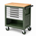 Carrello portautensili in metallo con piano in legno e 5 cassetti verde 68x38x85 cm