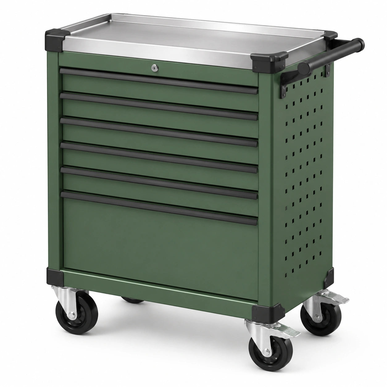 Carrello portautensili in metallo con 6 cassetti verde