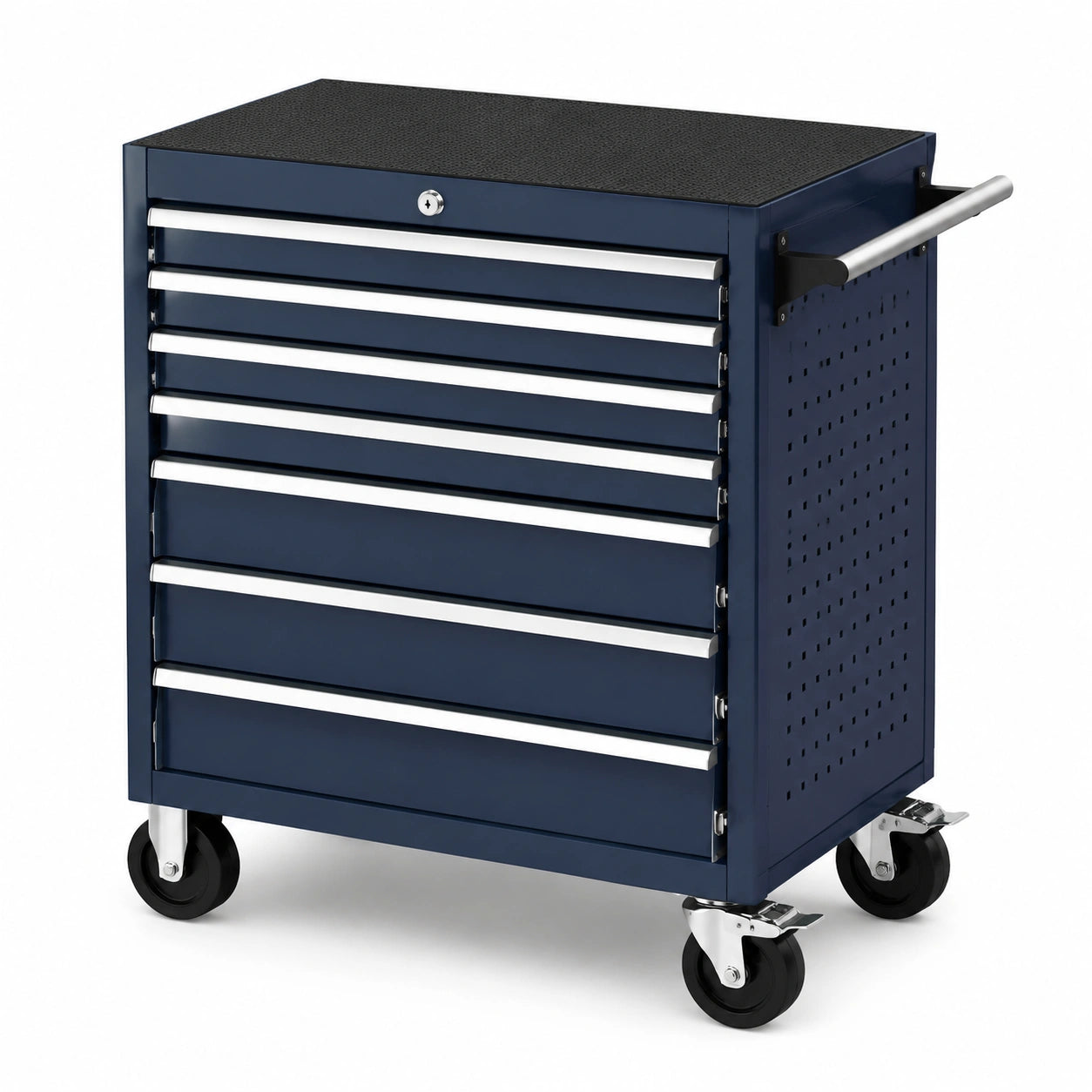 Carrello portautensili in metallo blu con cassetti e ruote