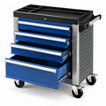 Carrello portautensili in metallo blu con 5 cassetti e ruote