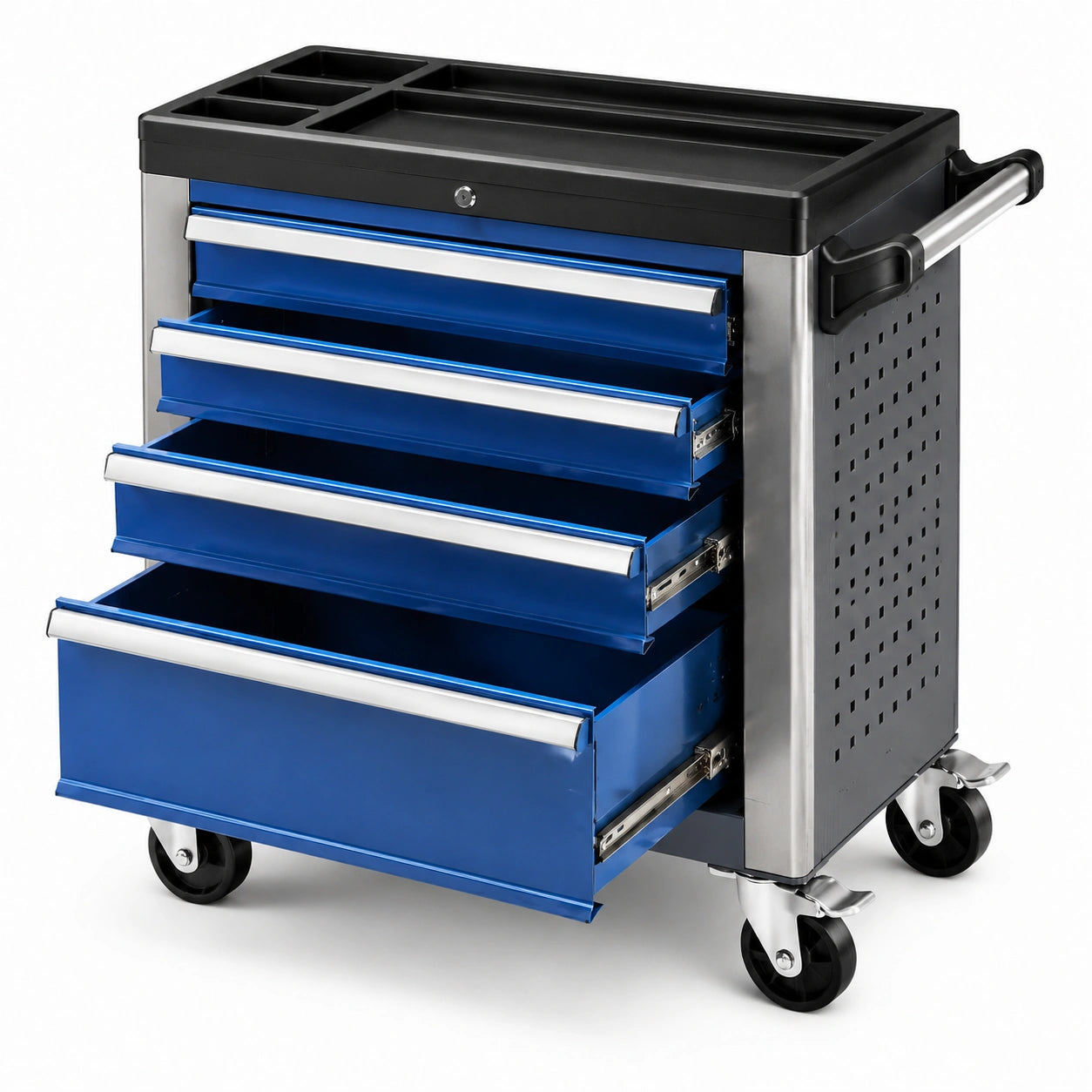 Carrello portautensili in metallo blu con 5 cassetti e ruote
