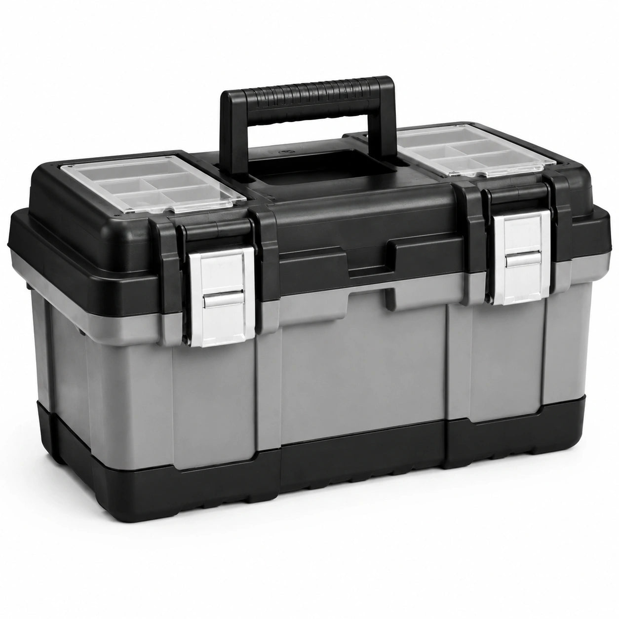 Cassetta degli attrezzi in plastica nero e grigio con manico 50x25x25 cm