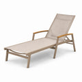 Lettino prendisole in alluminio con braccioli in legno e tessuto beige