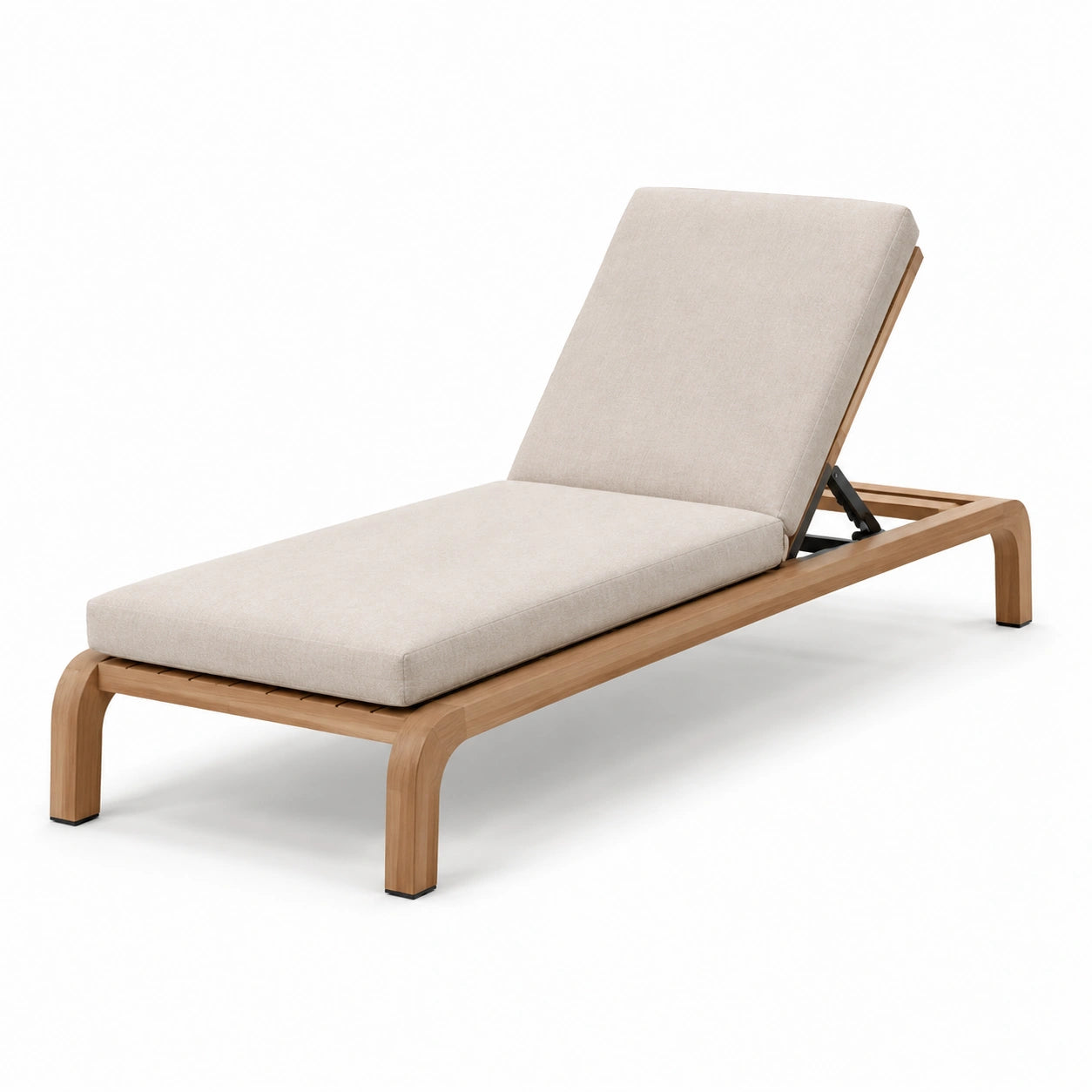 Lettino prendisole in teak e tessuto beige regolabile