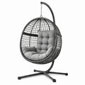 Poltrona Sospesa in Rattan Sintetico e Acciaio Nero con Cuscino Grigio