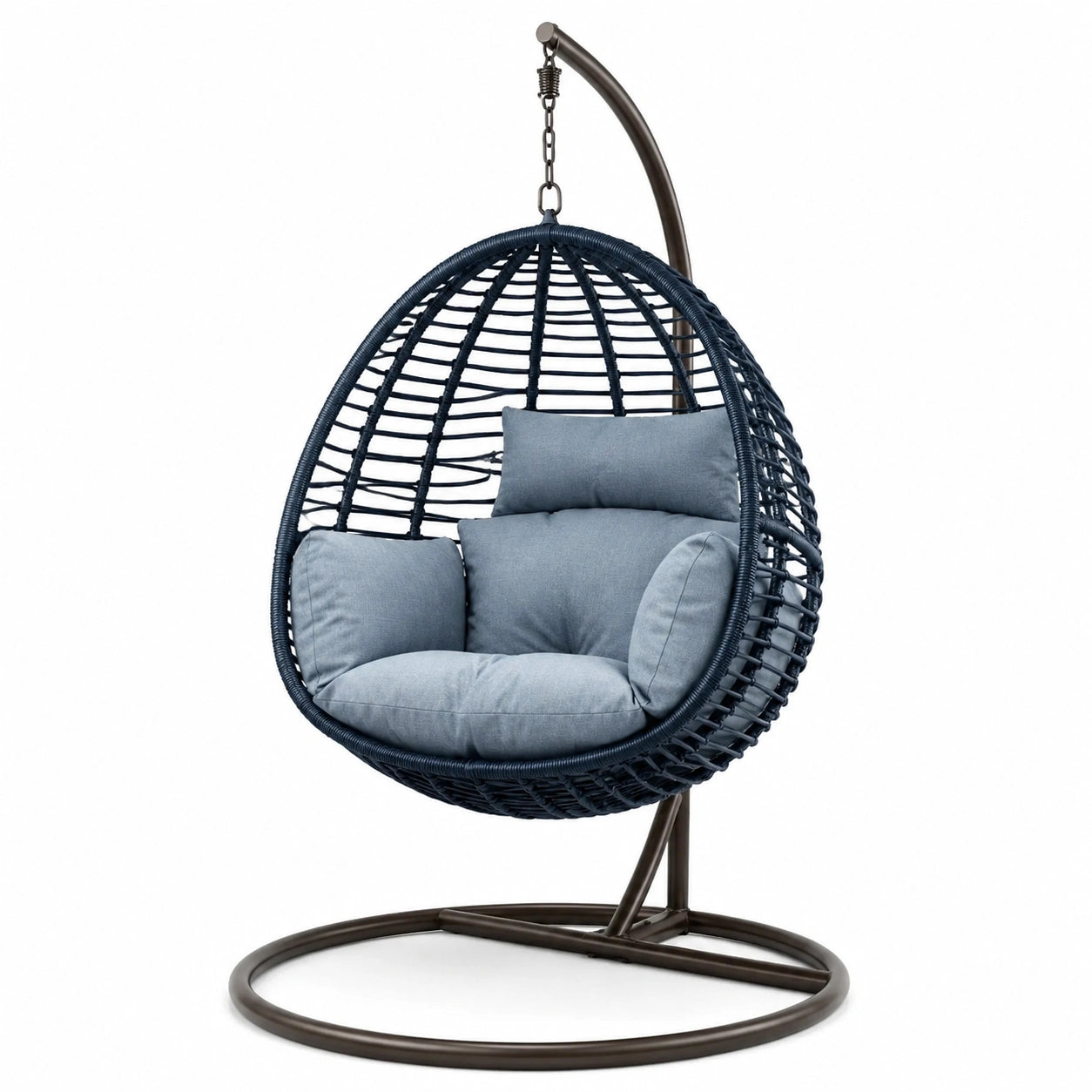 Poltrona sospesa in rattan blu con cuscini
