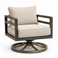 Poltrona girevole in metallo e tessuto beige