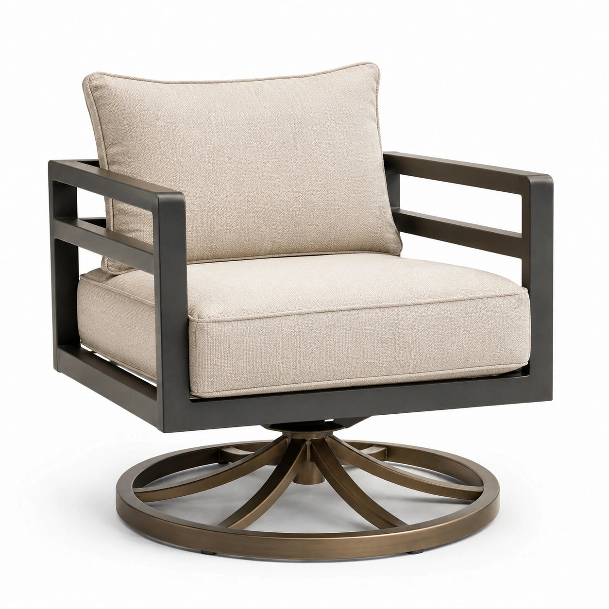 Poltrona girevole in metallo e tessuto beige