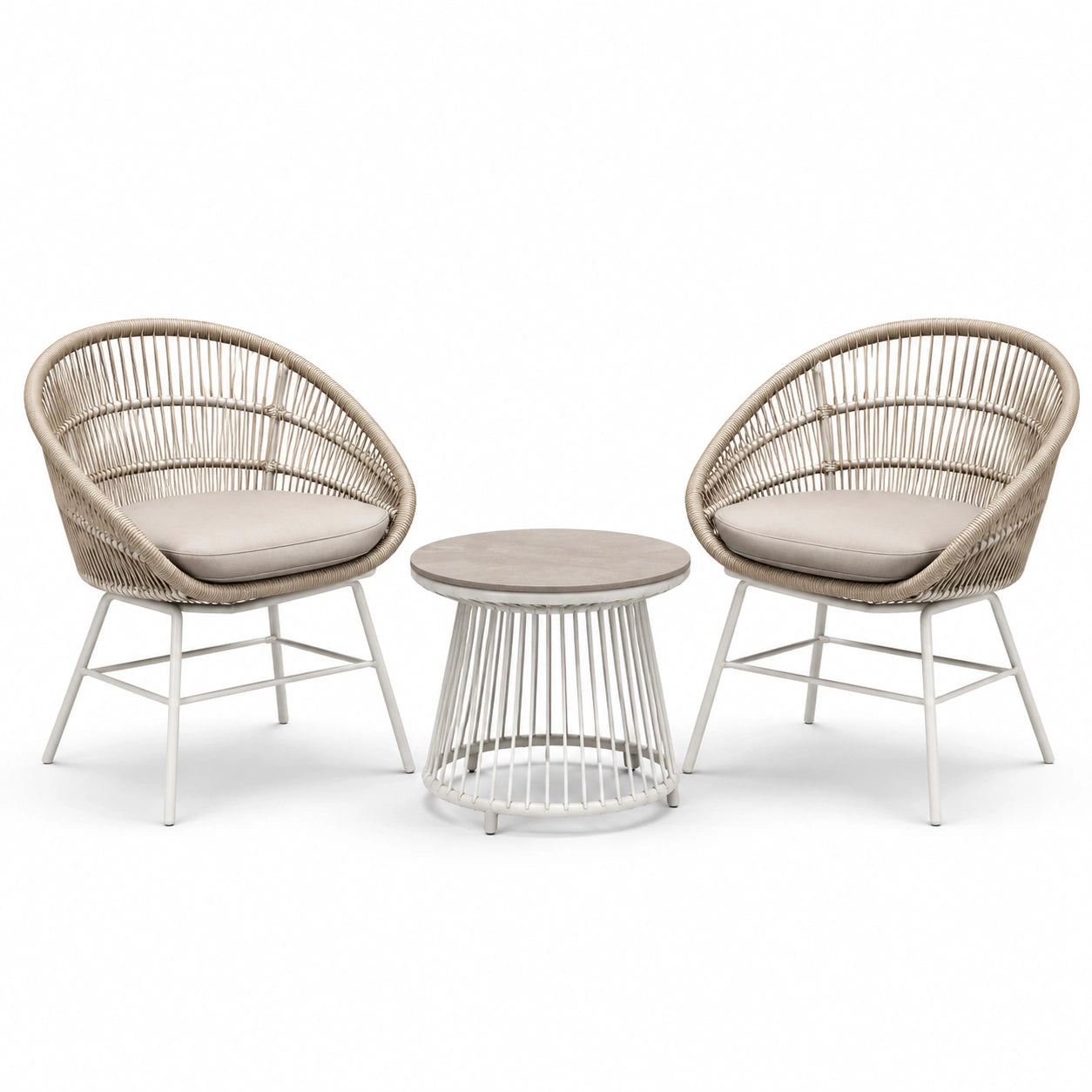 Set da Giardino con 2 Sedie in Rattan PE e Tavolino in Ceramica