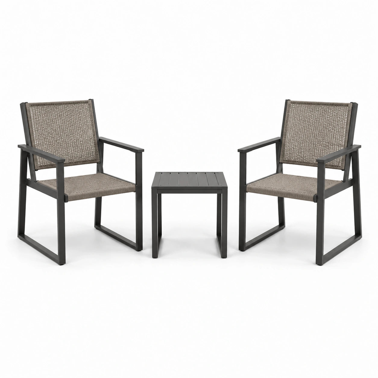 Set giardino in alluminio e textilene grigio con 2 sedie e tavolo